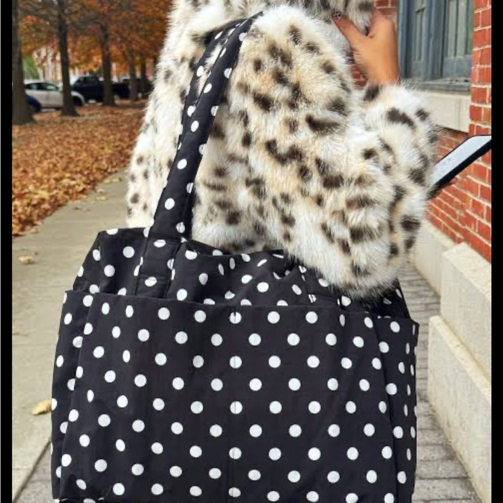 NWT UO BAGGU Polka Dot Tote Bag - Black and White